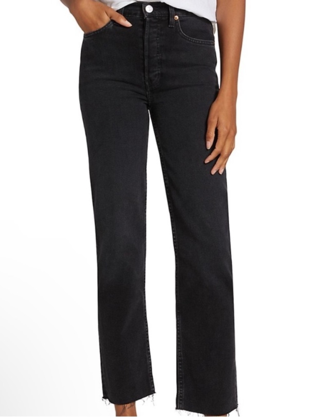 NEW Re/Done SAMPLE 70s Stovepipe Fray Crop Jeans in Noir Black 26